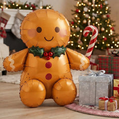 Gingerbread Man Foil Balloon Brown Playful Cheerful Christmas Party Decoration