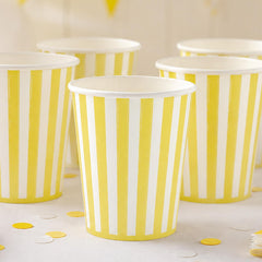 Yellow & White Paper Cups for Birthday Parties, Celebrations & Party Tables (Pack of 6, 255 ml)