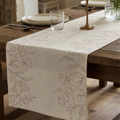 PartyDeco Floral Fabric Table Runner Ivory, Wedding, White