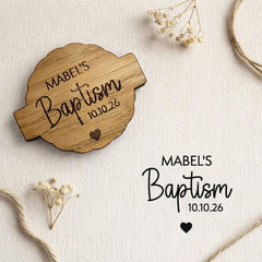 Personalised Baptism Rubber Stamp - Custom Name and Date Rustic Celebration Craft