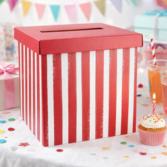 Red & White Paper Birthday Card Box for Cards and Messages (20 cm)