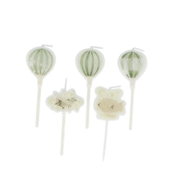 Hot Air Balloon Birthday Candles Cream Green Party Cake Decorations Set of 5