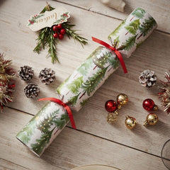 Snowy Forest Recyclable Christmas Crackers Green Red Festive Tableware Set of 12