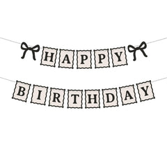 PartyDeco Birthday Banner with Bows Design 2 x 1m, Ivory
