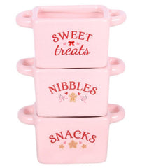 Sugarplum Bakery Christmas Porcelain Mini Bowls Pink Snack Treat Dishes Set of 3
