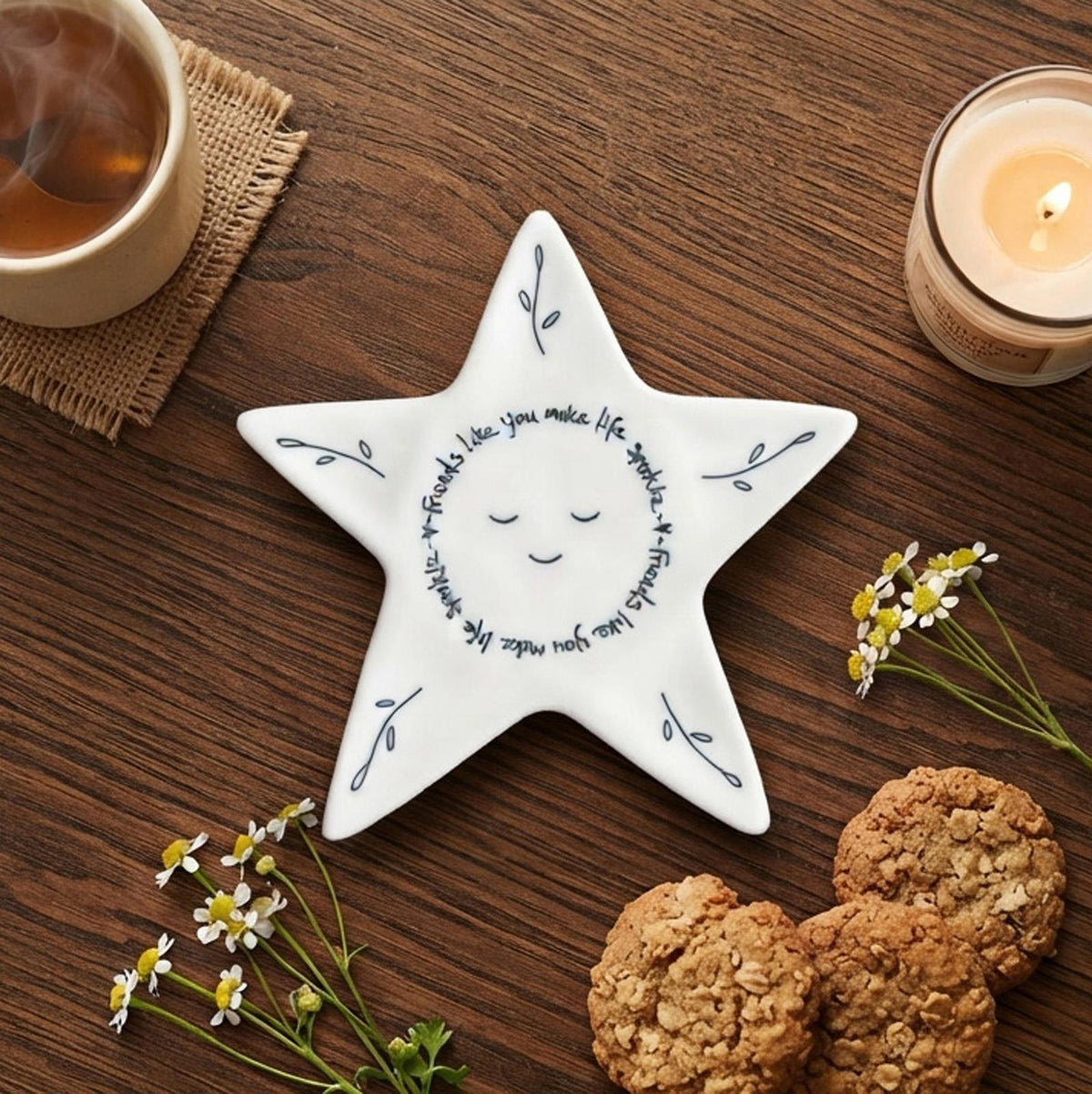 White Porcelain Star Coaster Friends Like You Make Life Sparkle Modern Home Gift