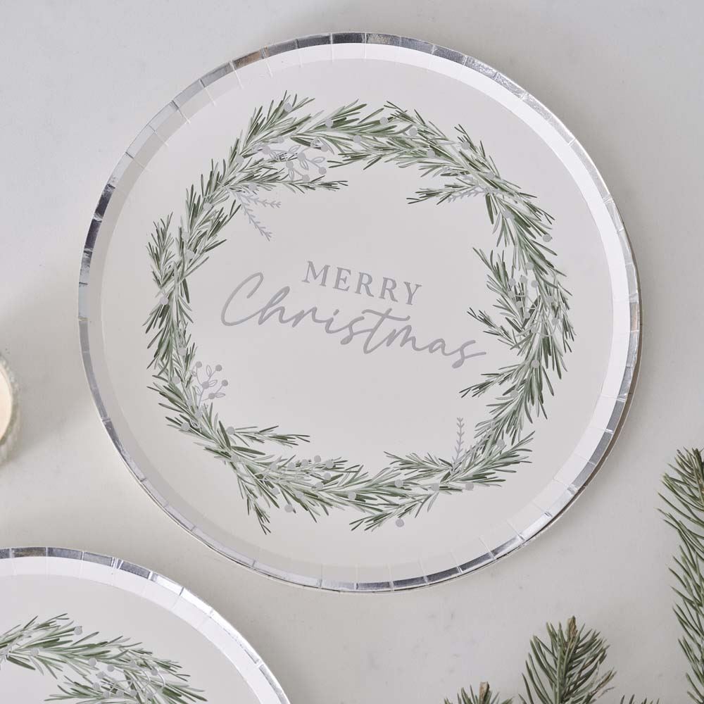 silver-merry-christmas-paper-party-plates-x-8-silver-christmas-plates|SIL-425 |Luck and Luck| 1