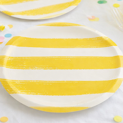 Yellow & White Striped Paper Birthday Party Plates Disposable Tableware (Pack of 6, 23 cm)