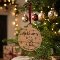 Personalised Winnie The Pooh Baby's First Christmas Wooden Bauble Tree Decoration