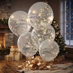 5 Gold Merry Christmas Confetti Balloons for Cheerful Festive Party Decorating