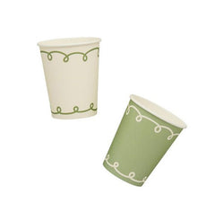 Botanical Paper Cups Green White Party Tableware (Pack of 8, 7.5cm)