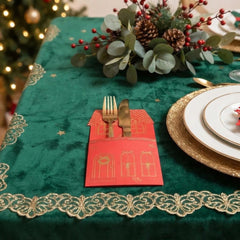 Red Gold Christmas Cutlery Holders Luxury Festive Table Decorations Set of 8