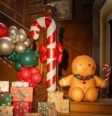 Candy Cane Foil Balloon with Bow Red Beige Playful Christmas Party Decoration