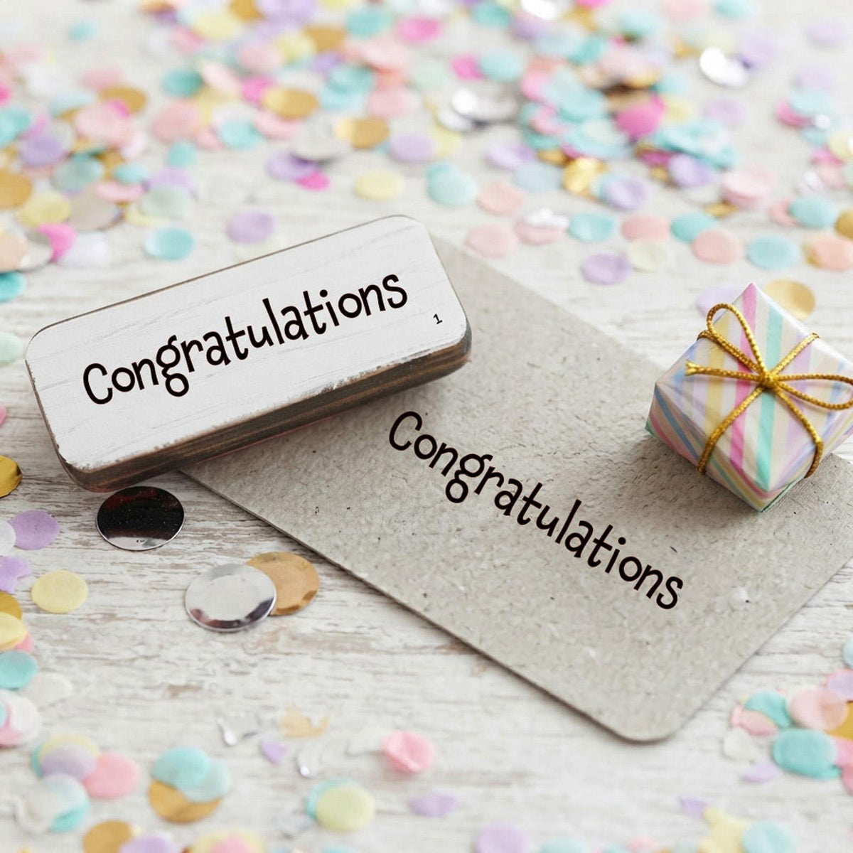 Congratulations Rubber Stamp for Cards, Gift Wrapping and Craft Projects