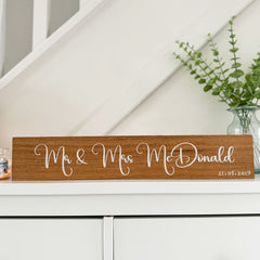 personalised-wooden-oak-mr-mrs-wedding-table-sign-decoration|LLUVWEDSIGND1|Luck and Luck| 1