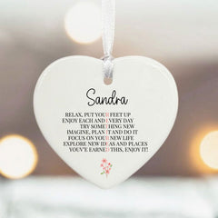 Personalised Retirement Porcelain Hanging Heart Name Keepsake Gift