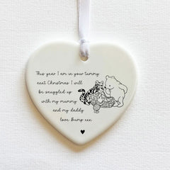 Winnie The Pooh Pregnancy Bump Heart Bauble - Christmas Keepsake Decoration
