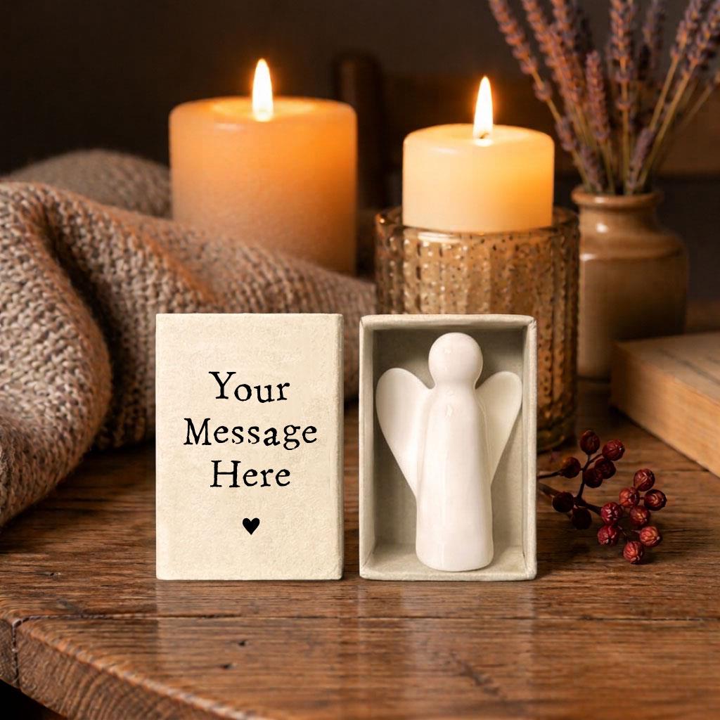 Personalised Angel Matchbox with Porcelain Ornament for Christmas and Remembrance