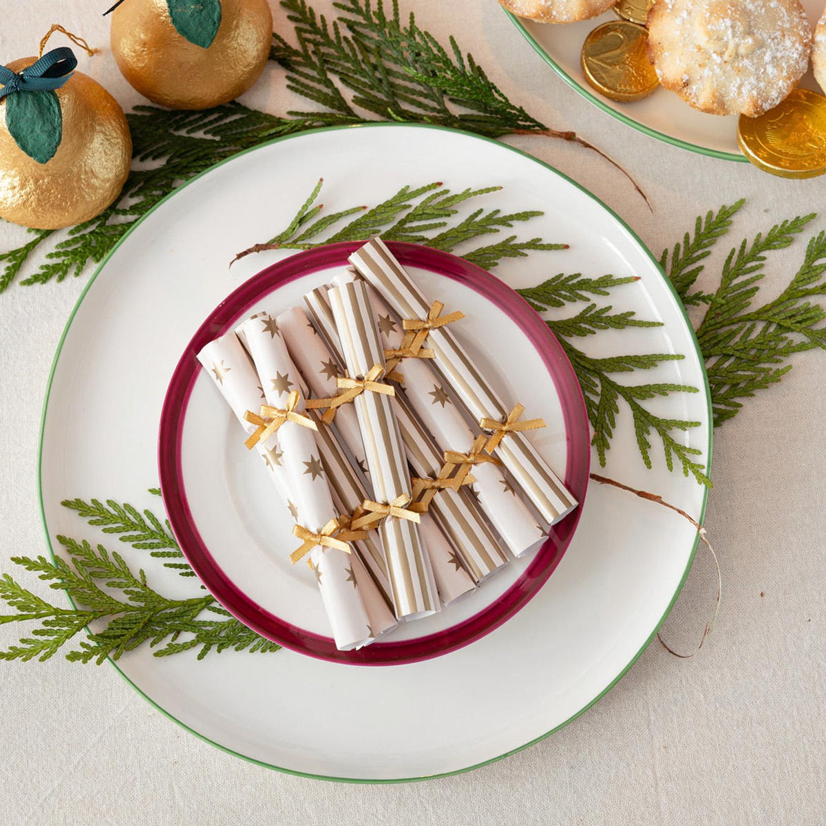 Gold Mini Christmas Saucer Crackers for Festive Dining and Holiday Tables (Pack of 10)