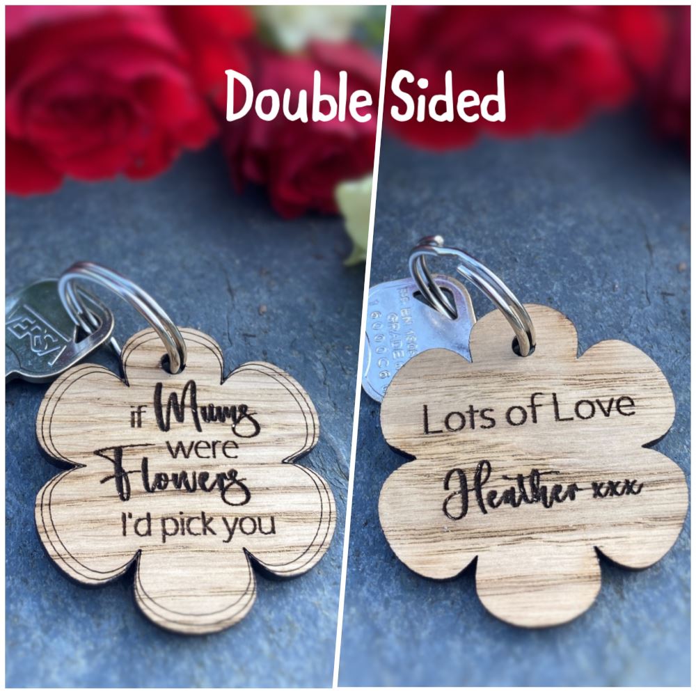 personalised-wooden-oak-keyring-flowers-gift|LLWWFFKEYRINGD1|Luck and Luck| 1