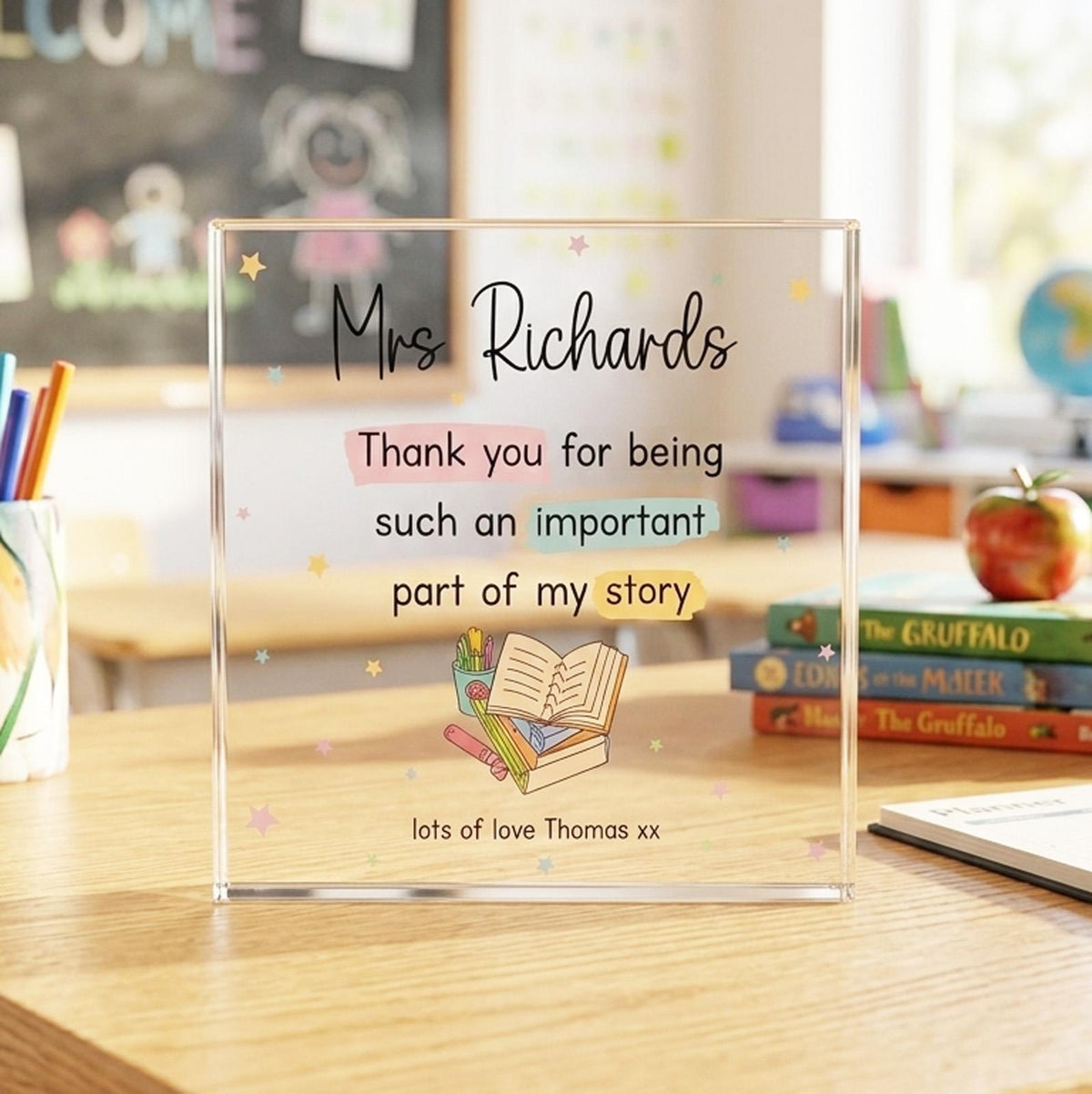Personalised Thank You Teacher Acrylic Block by Luck and Luck