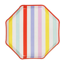 Striped Paper Party Plates Multicoloured Birthday Tableware 24.5 cm