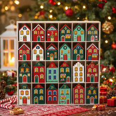Wood Christmas Advent Calendar Dutch House Village 25 Mini Houses Green Red Festive Decor