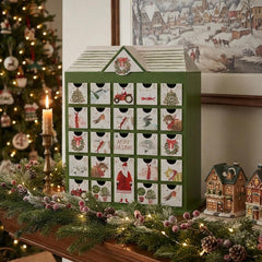 Wood Christmas Advent Calendar Farm Mini Drawers 1-24 Green Red Festive Home Decor