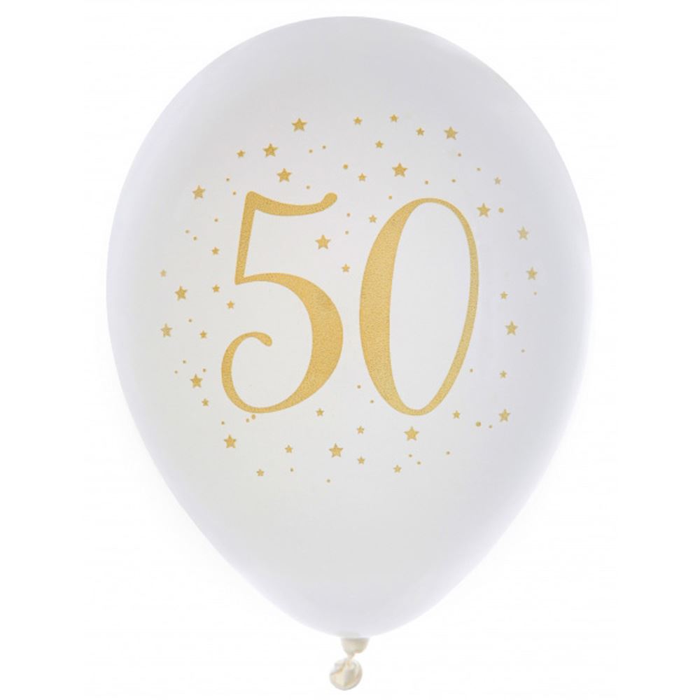 white-and-gold-age-50-balloons-x-8-50th-birthday-party|6571 0000 0050|Luck and Luck| 1