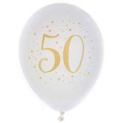 white-and-gold-age-50-balloons-x-8-50th-birthday-party|6571 0000 0050|Luck and Luck| 1