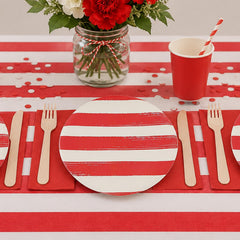 Red & White Striped Paper Plates for Birthday Parties and Celebrations (Pack of 6, 23 cm Diameter)