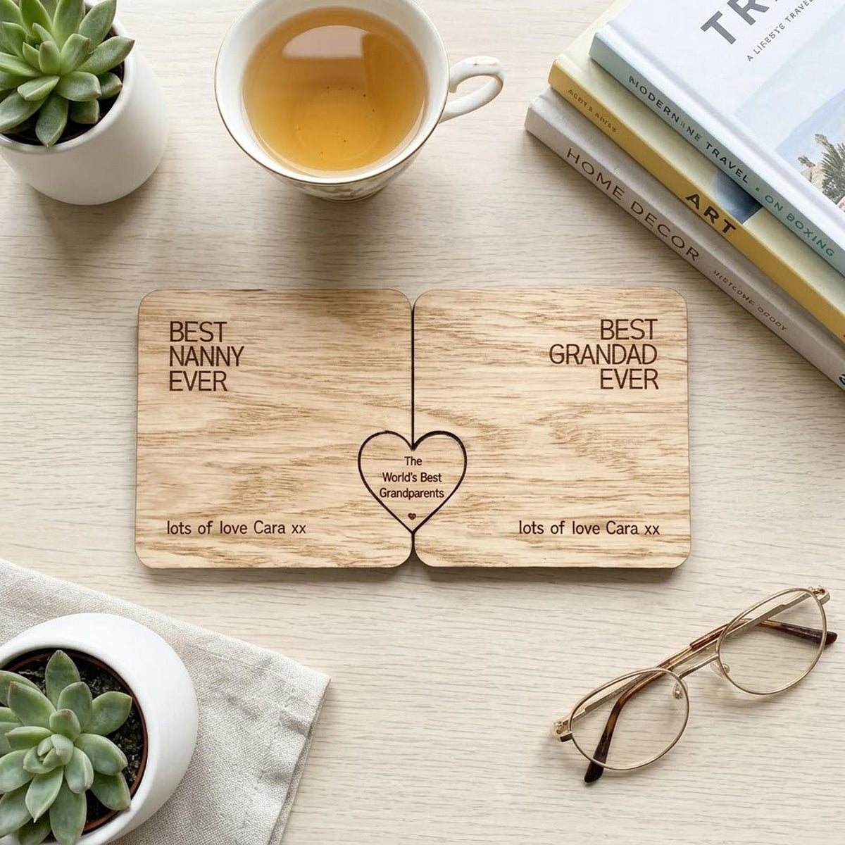 Personalised Grandparents Coaster Set with Message Token Keepsake Gift for Home
