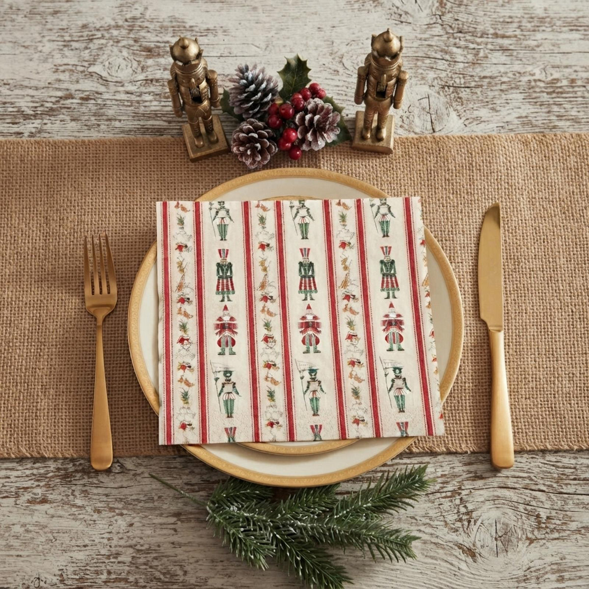 Nutcracker Christmas Napkins, Red Green Festive Holiday Tableware, Pack of 20