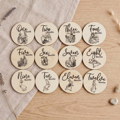 Peter Rabbit Wooden Baby Milestone Discs for Monthly Photos, 10 cm (Set of 12)