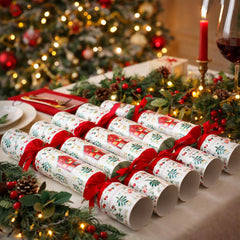 Alpine House Christmas Crackers Green Red Festive Party Table Decorations Set of 6