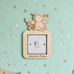 Personalised Winnie the Pooh and Piglet Wooden Light Switch Surround 20 cm