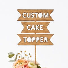 Personalised Wooden Custom Text Cake Topper Rustic Design