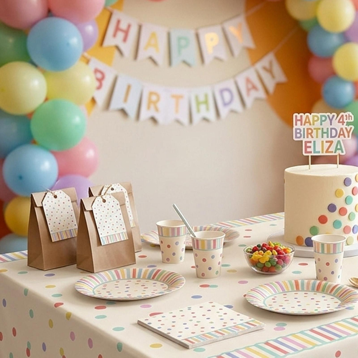 Confetti Design Paper Tablecloth For Colourful Birthday Party Tables And Celebration Decorations (180 x 120 cm)