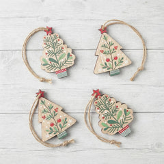 Wooden Christmas Tree Hanging Decorations for Rustic Festive Home Decor, Pack of 8