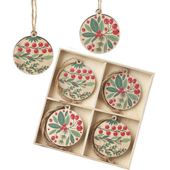 Wooden Leaf and Berry Christmas Hanging Decor for Rustic Festive Homes, Pack of 8