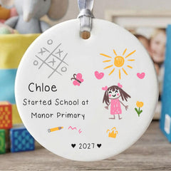 Personalised 1st Day at School Bauble for Girl -  Porcelain Name Hanging Gift