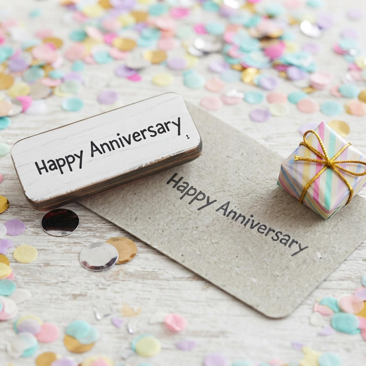 Happy Anniversary Rubber Stamp for Rustic DIY Crafting and Decorative Gift Wrapping