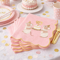 PartyDeco Pink 1st Birthday Party Mice Napkins 12 Pack, Pack of 12