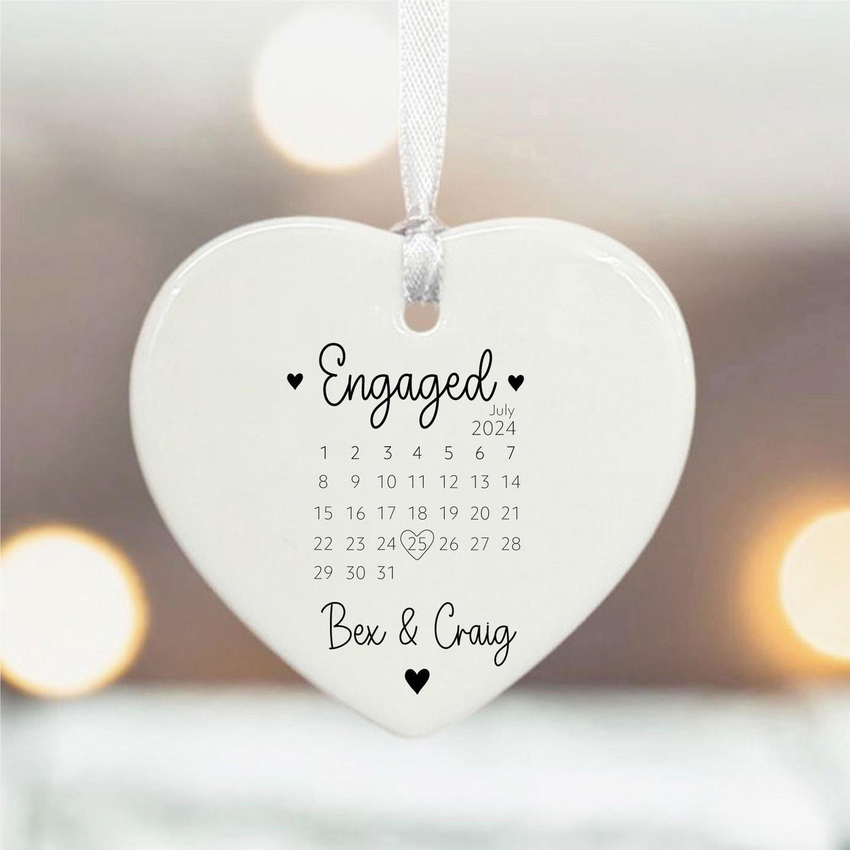 Personalised Engagement Day Porcelain Heart Couples Keepsake 7 cm