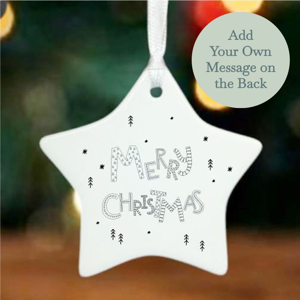 personalised-christmas-porcelain-star-merry-christmas-hanging-gift|LLUVXMASSTARD5|Luck and Luck| 1