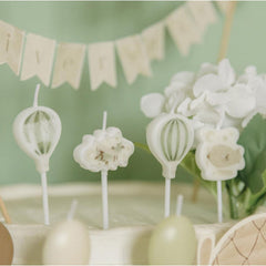 Hot Air Balloon Birthday Candles Cream Green Party Cake Decorations Set of 5
