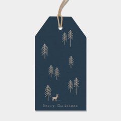 East of India NAVY woodland Christmas tags set of 6
