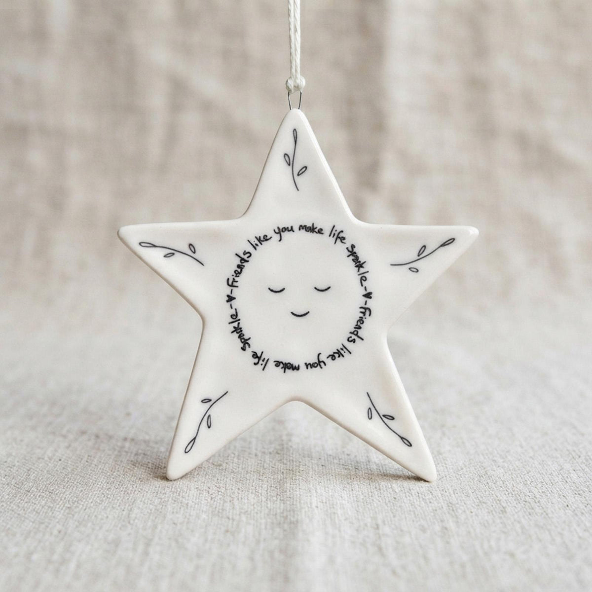 White Porcelain Star Hanging Decoration, Friends Make Life Sparkle Home Gift