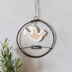 East of India Small Rusty Wire Christmas Wreath - Dove of Peace