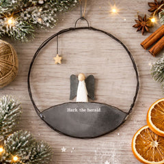 East of India Hanging Rusty Wire Wreath - Angel Christmas Decoration